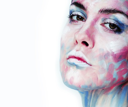 young woman with creative make up like painted oil picture on face
