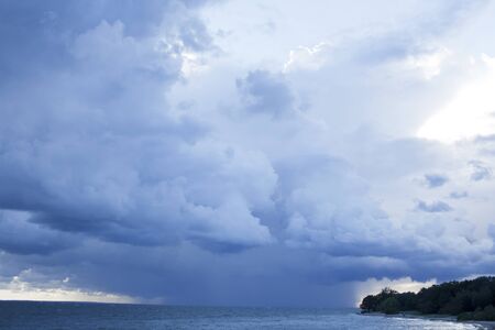 blue sky cloudy landscape, thunder on sea background