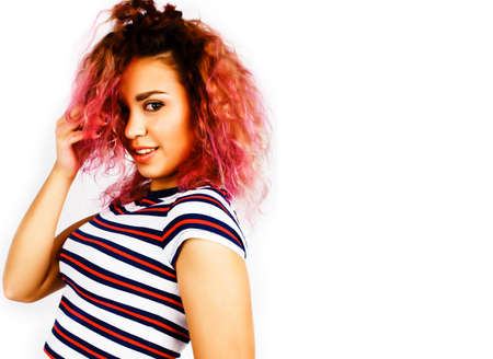 young happy smiling latin american teenage girl emotional posing isolated on white backgrond, lifestyle people conceptの写真素材