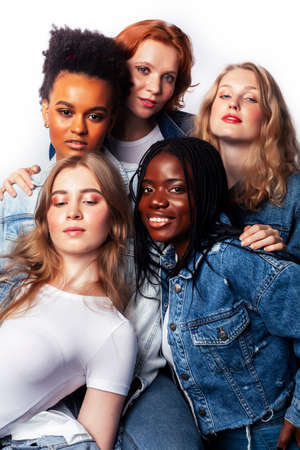 diverse multi nation girls group, teenage friends company cheerful having fun, happy smiling, cute...