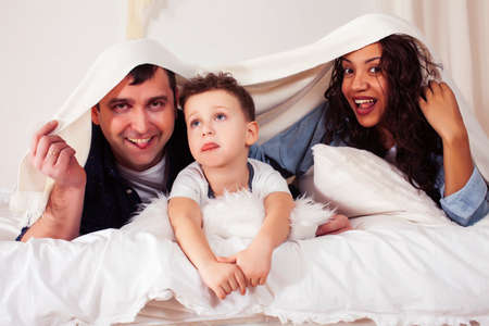 happy smiling family together at home, lifestyle people conceptの写真素材