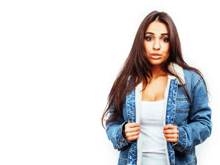 young happy smiling latin american teenage girl emotional posing isolated on white background,...