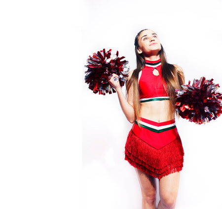 young smiling cheerleader girl isolated on white backgroundの写真素材