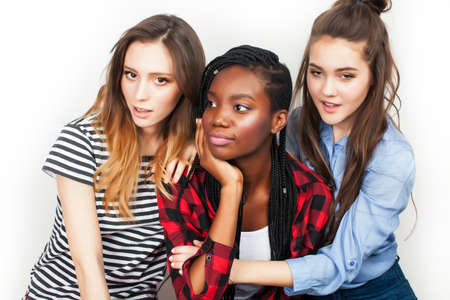 diverse multi nation girls group, teenage friends company cheerful having fun, happy smiling, cute...