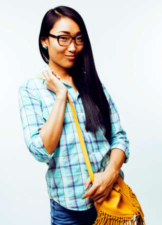 young pretty long hair asian woman happy smiling emotional posing isolated on white background, lifestyle people conceptの写真素材