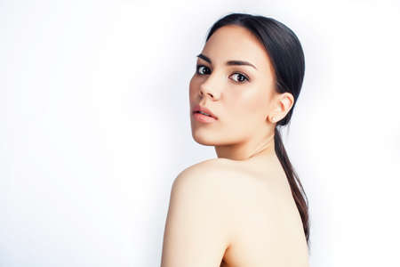 young pretty asian woman close up isolated on white background, spa womans day conceptの写真素材