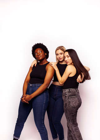 diverse multi nation girls group, teenage friends company cheerful having fun, happy smiling, cute posing isolated on white background, lifestyle people concept, african-american, asian and caucasianの写真素材