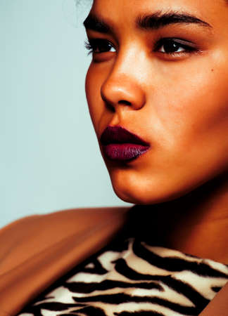 young pretty black skinned woman close up, lifestyle people concept