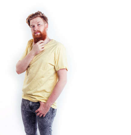 young handsome hipster ginger bearded guy looking brutal isolated on white background, lifestyle people conceptの写真素材