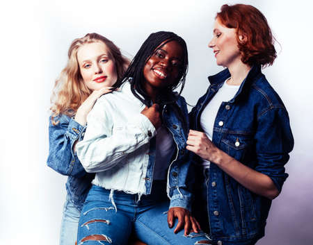 diverse multi nation girls group, teenage friends company cheerful having fun, happy smiling, cute...