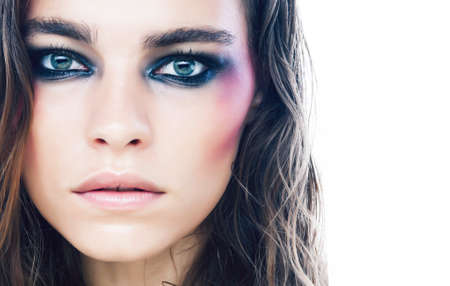 young pretty caucasian girl with fashion style makeup bright colの写真素材