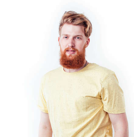 young handsome hipster ginger bearded guy looking brutal isolated on white background, lifestyle people conceptの写真素材