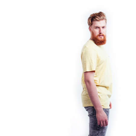 young handsome hipster ginger bearded guy looking brutal isolated on white background, lifestyle people conceptの写真素材