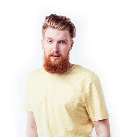 young handsome hipster ginger bearded guy looking brutal isolated on white background, lifestyle people conceptの写真素材