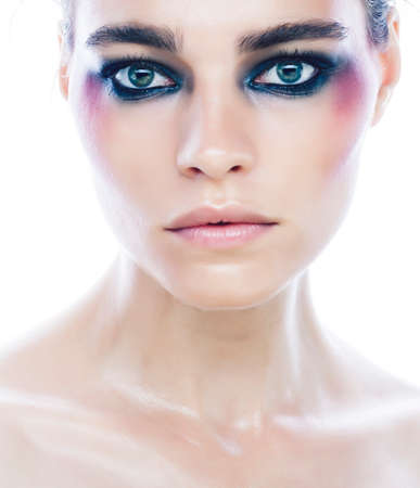 young pretty caucasian girl with fashion style makeup bright colの写真素材