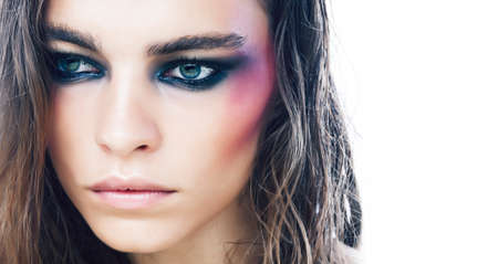 young pretty caucasian girl with fashion style makeup bright colの写真素材