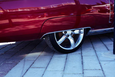 real old fashion cabriolet car at seaside touristic view lifestyleの写真素材