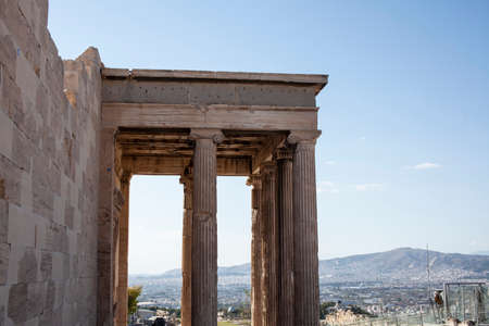 view on parthenone athens from small real parts, reconstruction in processの写真素材