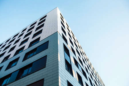 view on new modern buildings, facade corner and sky, real houses on lineの写真素材