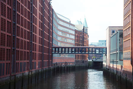 Post card view amber house in Germany Hamburg, european street and roofsの写真素材