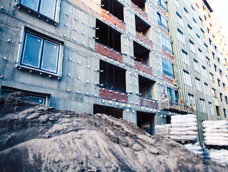 home construction concept with noone, real modern building in processの写真素材