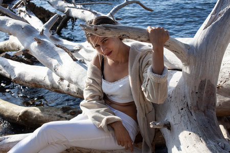 young girl at the beach, lifestyle people conceptの写真素材