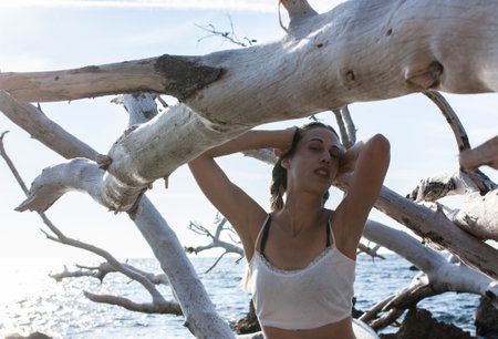 young pretty girl at the beach, lifestyle people conceptの写真素材