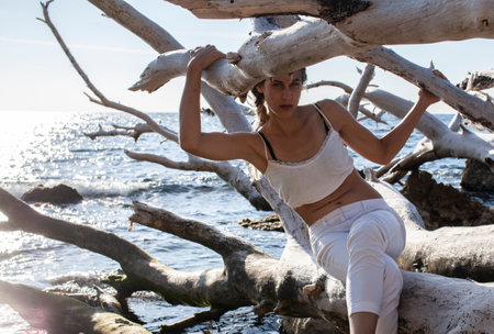 young girl at the beach, lifestyle people conceptの写真素材