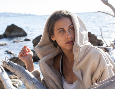 young pretty girl at the beach, lifestyle people conceptの写真素材