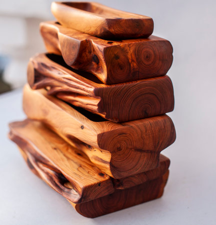 Wooden kitchen utensils stacked view