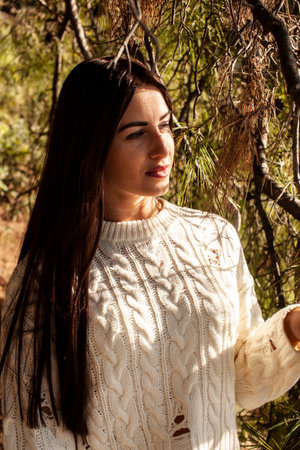 young pretty brunette woman on sea coast, lifestyle people conceptの写真素材