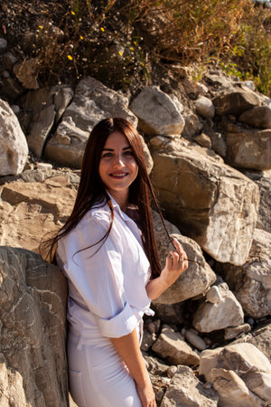 young pretty brunette woman, lifestyle people conceptの写真素材