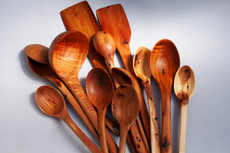 wooden kitchen collection stacked viewの写真素材