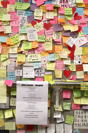 Lennon Wall in hong kong - umbrella revolution / occupy centralのeditorial素材