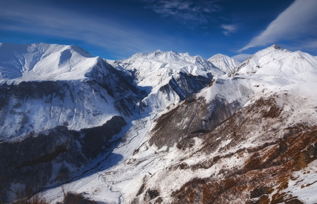 View of Caucasian Mountain in winter. Cross Pass in Georgia. Gudauri District.の写真素材
