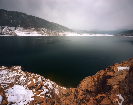 beautiful lake tbisi in georgia, caucasus. winter landscape