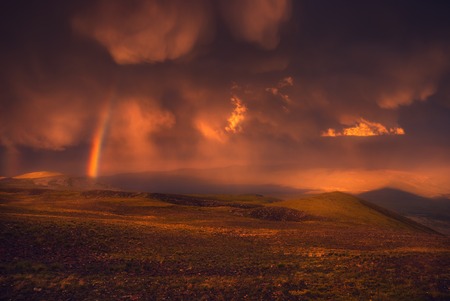 The Sky With beauriful Clouds And A Rainbow After The Rainの写真素材