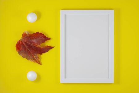 Beautiful Autumn composition. Photo frame, dried leaves. Autumn, fall Flat layの写真素材