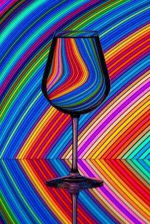 Pattern distortions seen through a glass of water. Still lifeの写真素材