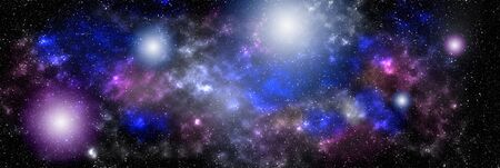 Space background with stardust and shining stars. Realistic cosmos and color nebula. Planet and...