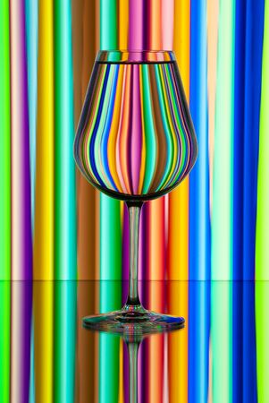 Pattern distortions seen through a glass of water. Still lifeの写真素材