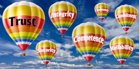 Hot air balloons with Trust concept. Beautiful abstract background, Thinking and Creativity