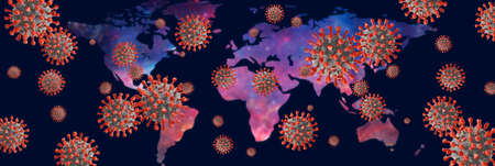 Image of flu COVID-19 virus cell. Coronavirus Covid 19 outbreak influenza background. Pandemic medical health risk. 3D illustration concept.の写真素材