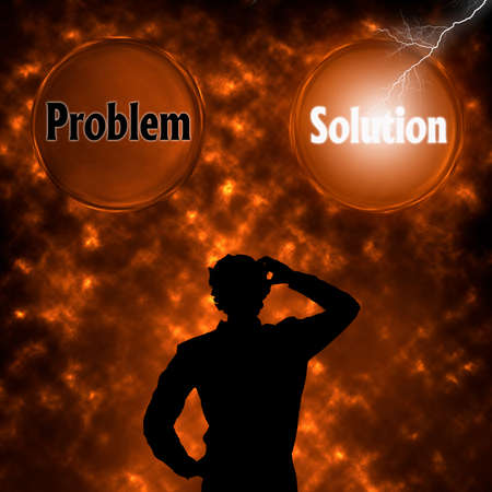 Abstract background with SOLUTION concept. decision making, business man choosing alternative strategy direction. 3d illustration.の写真素材