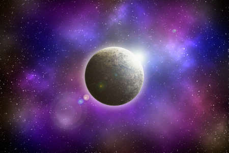 Unknown planet from outer space. Space nebula. Cosmic cluster of stars. Outer space background. 3D...