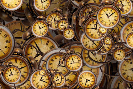 Large set of vintage clock faces. Texture of time, Elegant collection. 3d illustration.