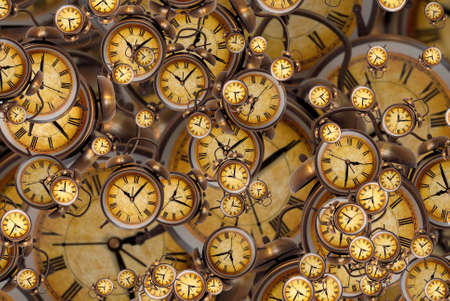 Large set of vintage clock faces. Texture of time, Elegant collection. 3d illustration.の写真素材