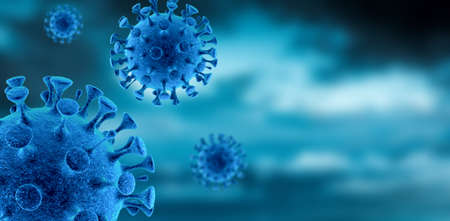 Image of flu COVID-19 virus cell. Coronavirus Covid 19 outbreak influenza background. Pandemic medical health risk. 3D illustration concept.の写真素材