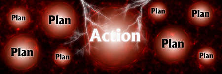 Abstract background with PLAN and ACTION concept. Thinking, Success and Creativity. 3d illustration.の写真素材