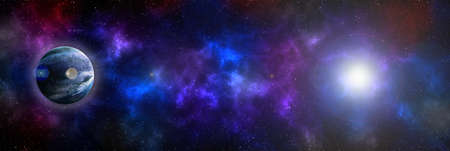 Unknown planet from outer space. Space nebula. Cosmic cluster of stars. Outer space background. 3D...